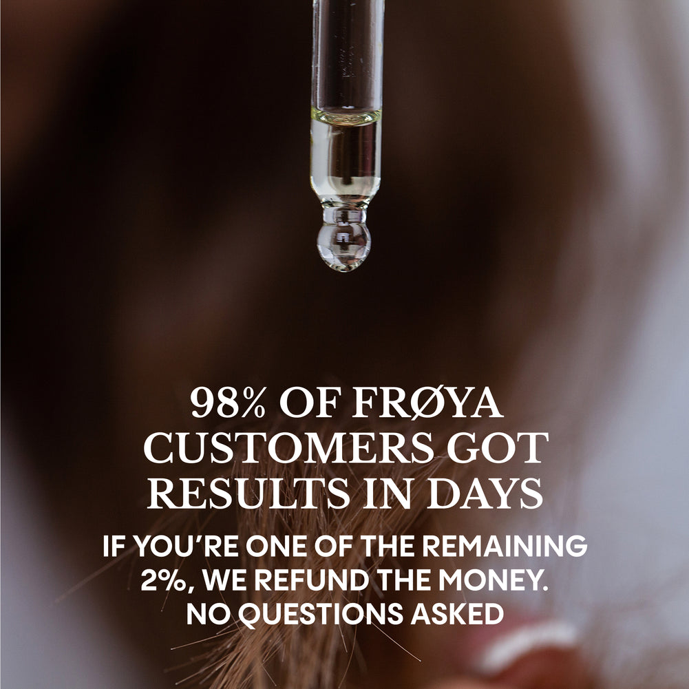 Frøya Organics Hair Growth Essentials Duo 100% satisfaction money-back guarantee badge