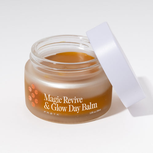 Bálsamo de Día Mágico Revitalizante y Luminoso Frøya Organics en frasco de vidrio con tapa – vista frontal del bálsamo de día orgánico