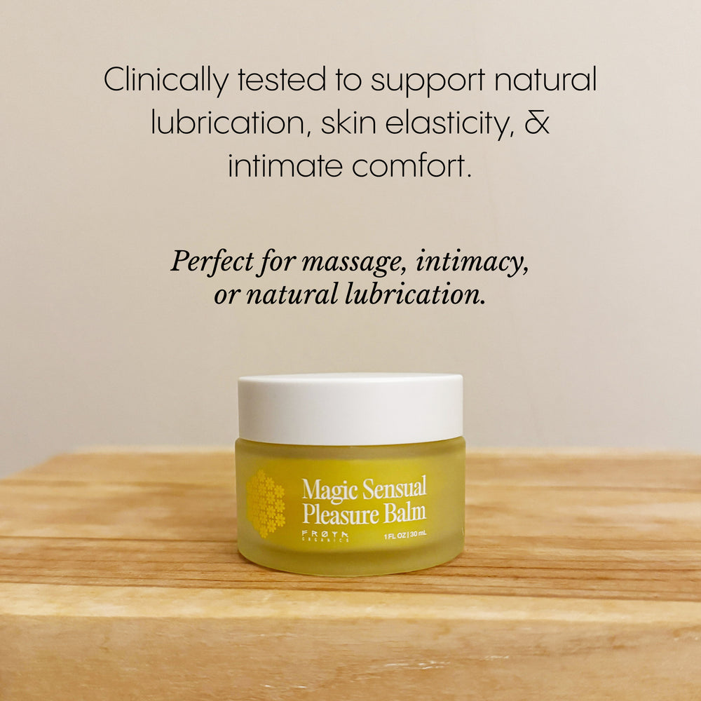Frøya Organics Magic Sensual Pleasure Balm product display with glass jar front view