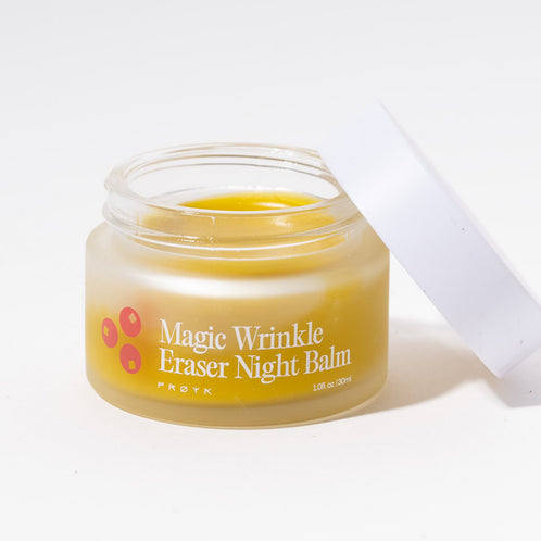 Bálsamo de Noche Mágico Borrador de Arrugas Frøya Organics en frasco de vidrio con tapa – vista frontal del bálsamo de noche orgánico
