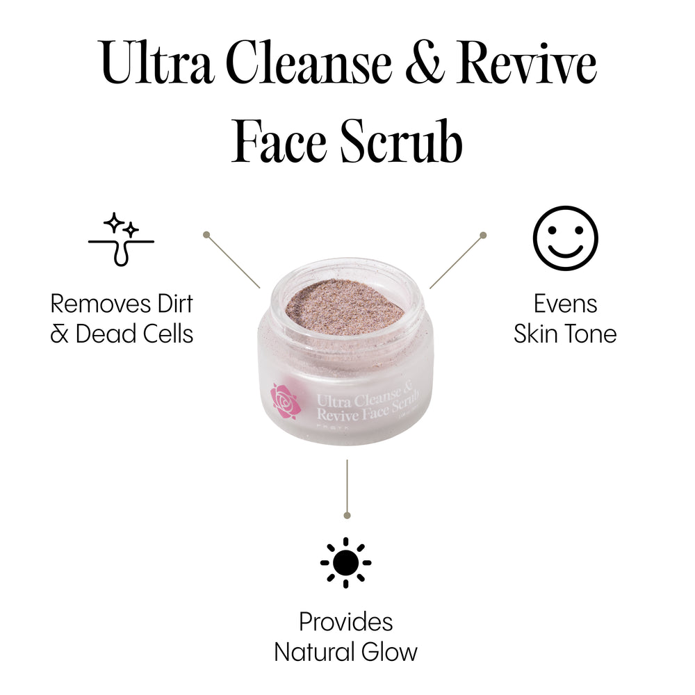 Frøya Organics Ultra Cleanse & Revive Face Scrub open jar revealing concentrated organic face scrub texture